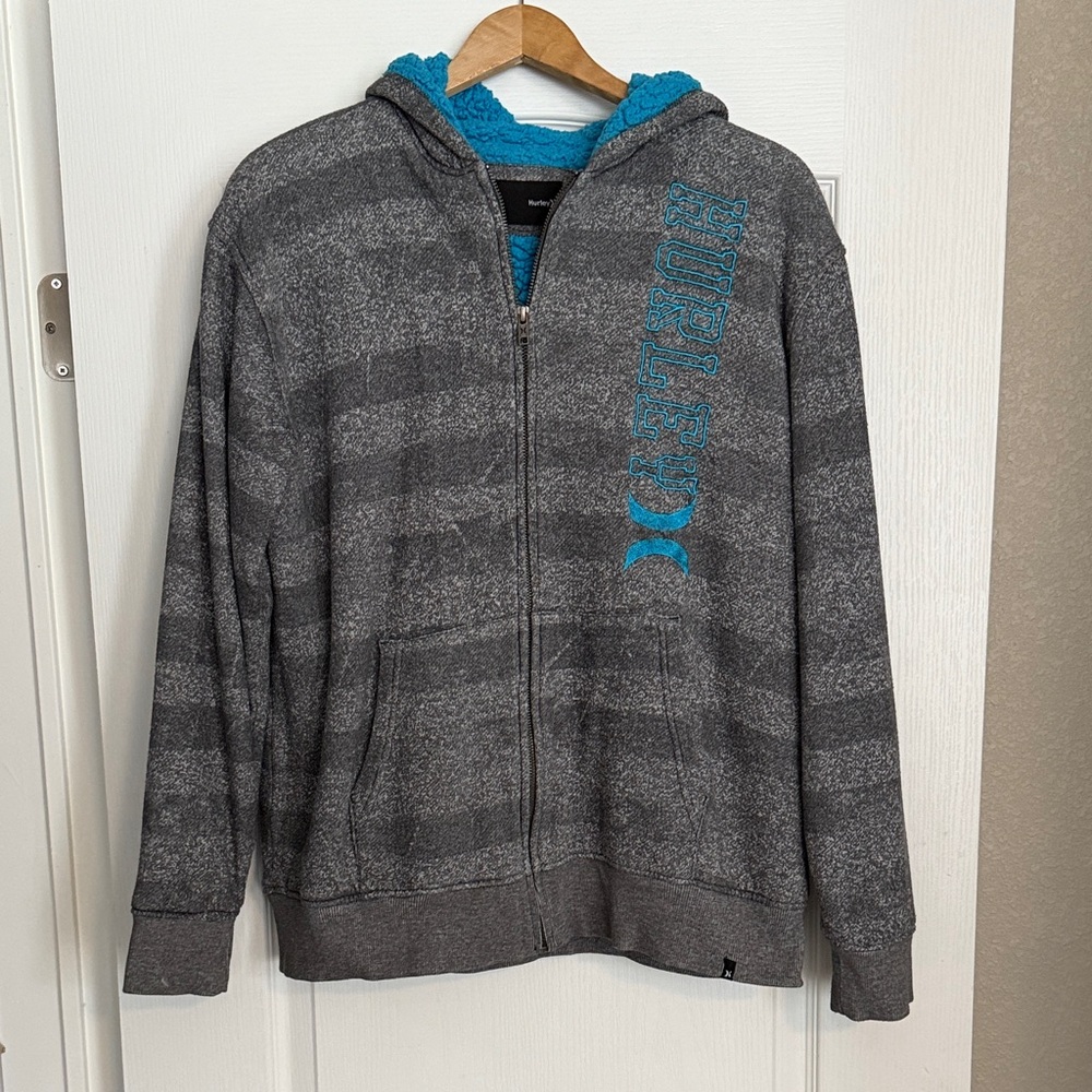 Hurley Gray and Teal Zip-Up Sweater